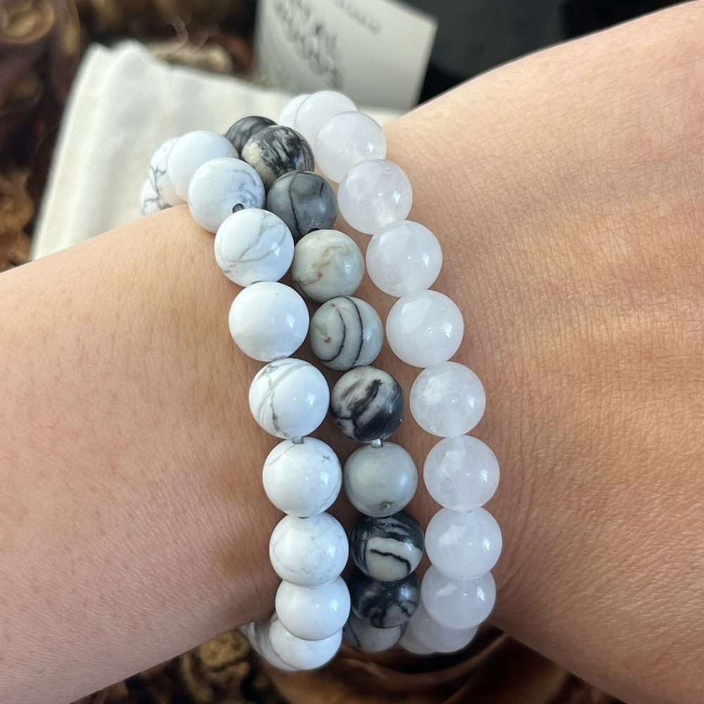 8mm Howlite‎ zebra jasper white quartz bracelets set